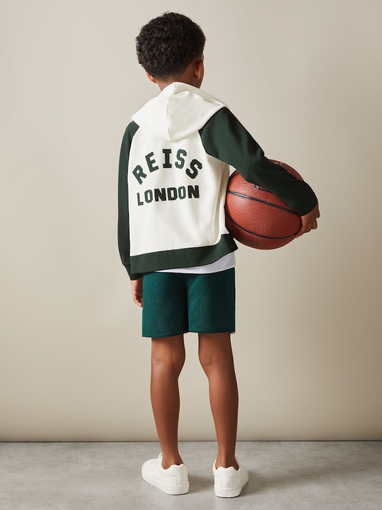 Reiss White/Emerald Green Austin 3-9 yrs Interlock Jersey Colourblock Hoodie - Image 1 of 4