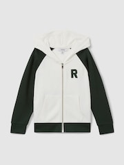 Reiss White/Emerald Green Austin 3-9 yrs Interlock Jersey Colourblock Hoodie - Image 2 of 4