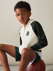 Reiss White/Emerald Green Austin 3-9 yrs Interlock Jersey Colourblock Hoodie - Image 3 of 4