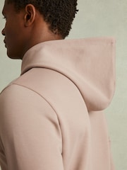 Reiss Pale Blush Pink Fabien Interlock Jersey Drawstring Hoodie - Image 2 of 4