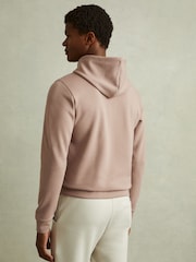 Reiss Pale Blush Pink Fabien Interlock Jersey Drawstring Hoodie - Image 3 of 4