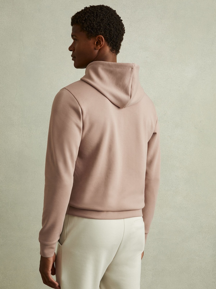 Reiss Pale Blush Pink Fabien Interlock Jersey Drawstring Hoodie - Image 5 of 5