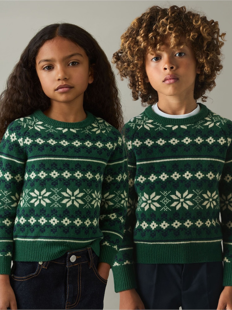 Reiss Green/Blue/Ecru Arkensaw 9-13 yrs Merino Jumper - Image 1 of 5