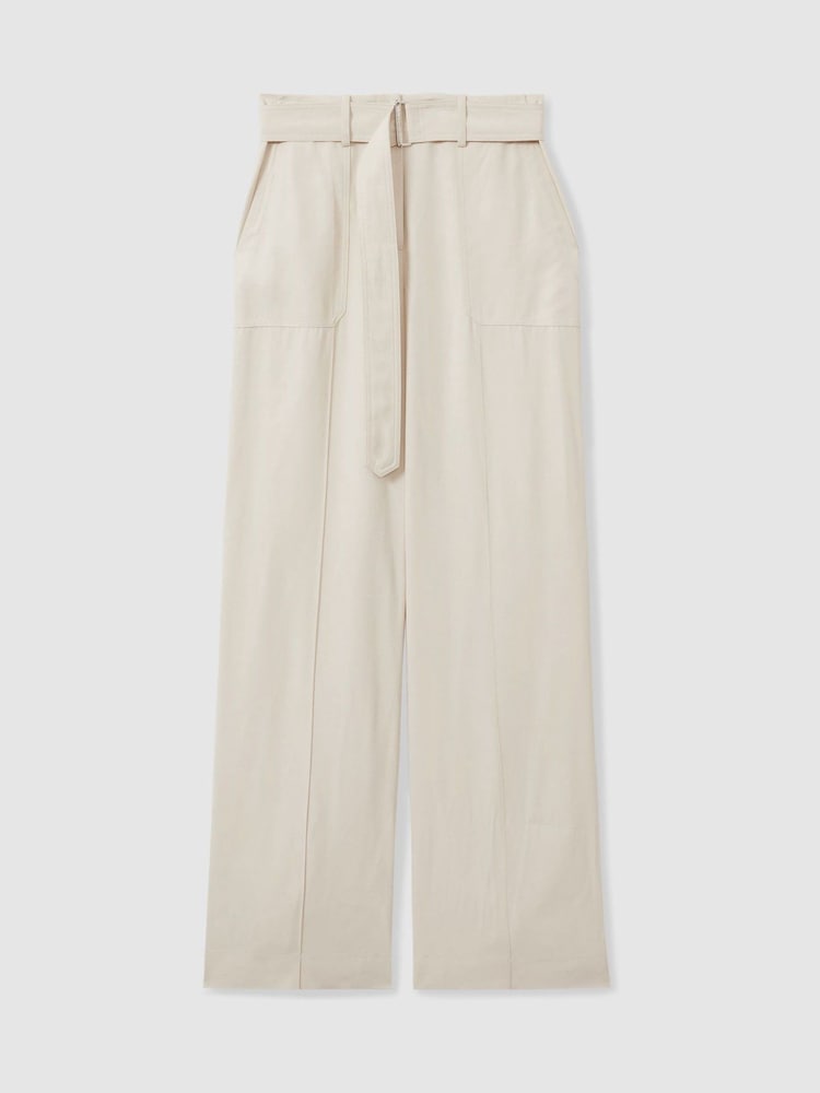 Reiss Ivory Iris Atelier Wide Leg Crepe Trousers with Wool - Image 2 of 7
