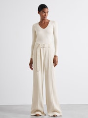 Reiss Ivory Iris Atelier Wide Leg Crepe Trousers with Wool - Image 3 of 7