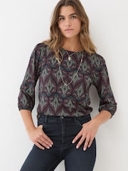 FatFace Penny Black Decorative Leaf Top - Image 1 of 6