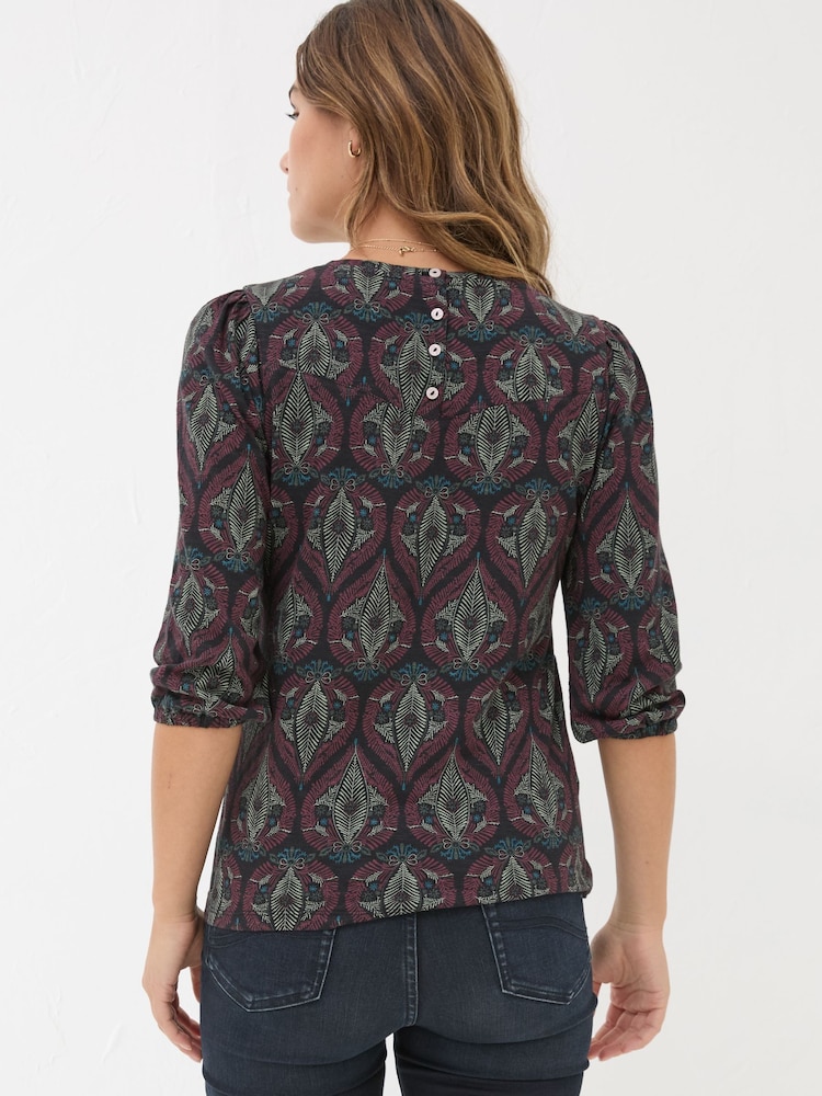 FatFace Penny Black Decorative Leaf Top - Image 2 of 6