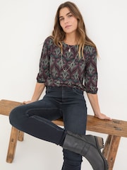 FatFace Penny Black Decorative Leaf Top - Image 4 of 6