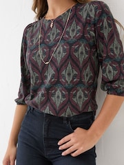 FatFace Penny Black Decorative Leaf Top - Image 5 of 6