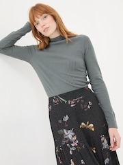 FatFace Callie Grey High Neck Rib Top - Image 1 of 7