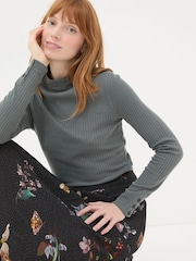 FatFace Callie Grey High Neck Rib Top - Image 3 of 7