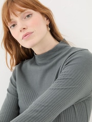 FatFace Callie Grey High Neck Rib Top - Image 4 of 7