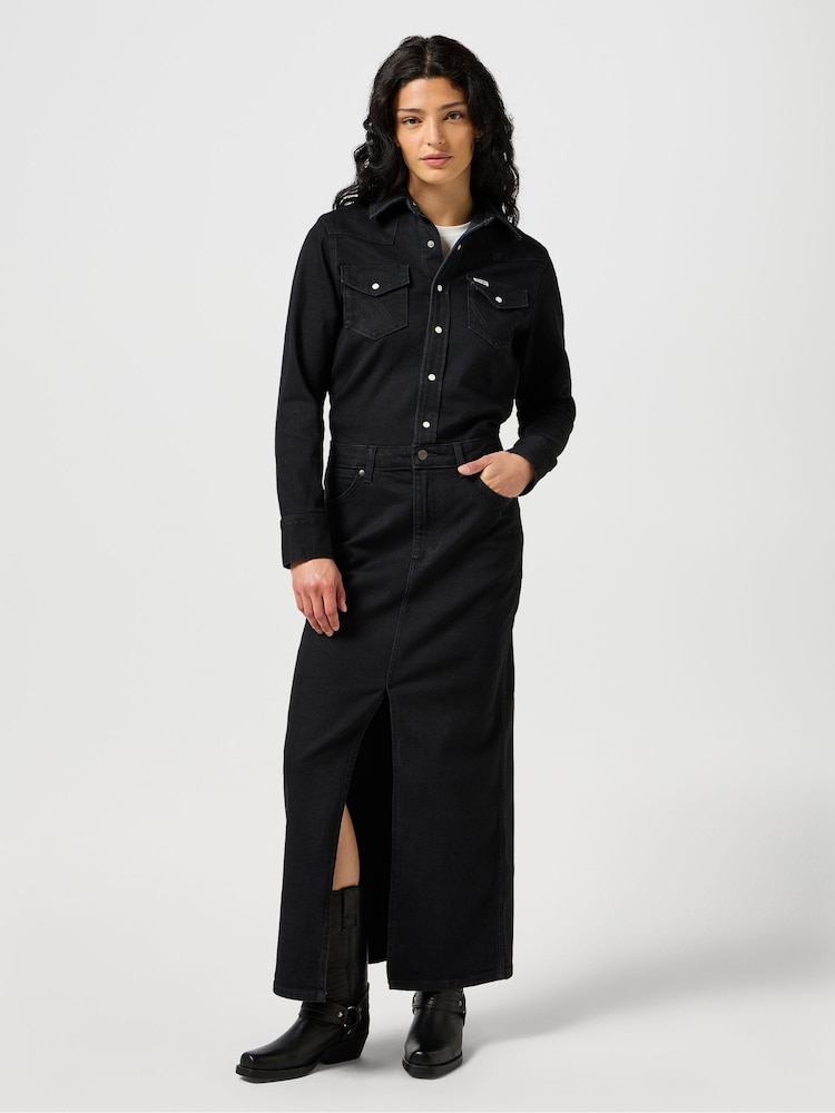 Wrangler Black Denim Maxi Denim Dress - Image 1 of 6