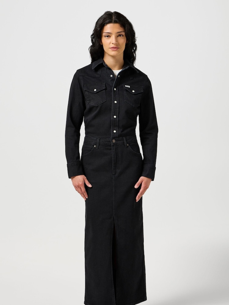 Wrangler Black Denim Maxi Denim Dress - Image 2 of 6