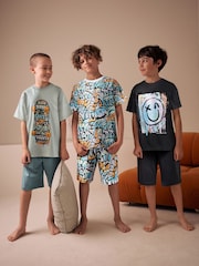 Schwarz/Grau/Orange Graffiti - Kurze Pyjamas im 3er-Pack (3–16Jahre) - Bild 1 von 4