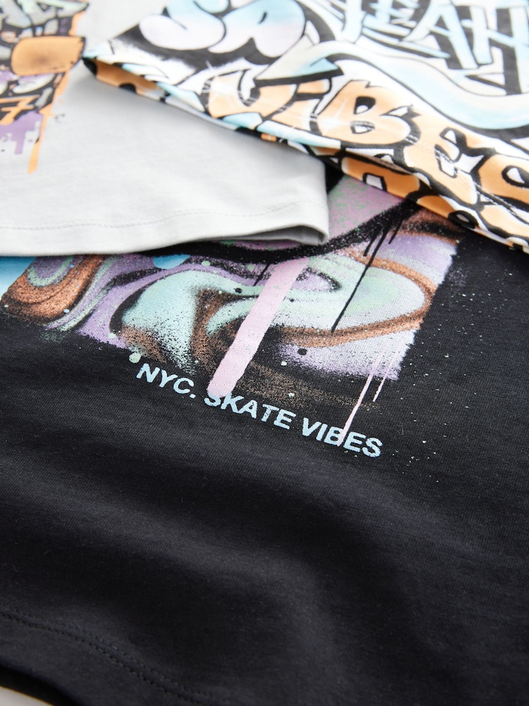 Schwarz/Grau/Orange Graffiti - Kurze Pyjamas im 3er-Pack (3–16Jahre) - Bild 4 von 4