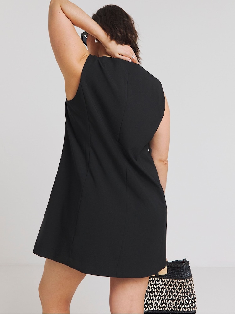 Simply Be Black Black Boxy Tailored Waistcoat Dress - Image 2 of 4