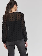 Simply Be Black Dobby Tie Front Blouse - Image 2 of 4