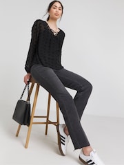Simply Be Black Dobby Tie Front Blouse - Image 3 of 4