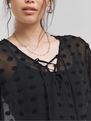 Simply Be Black Dobby Tie Front Blouse - Image 4 of 4