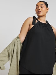 Simply Be Black Tie Shoulder Textured Top - Image 1 of 4