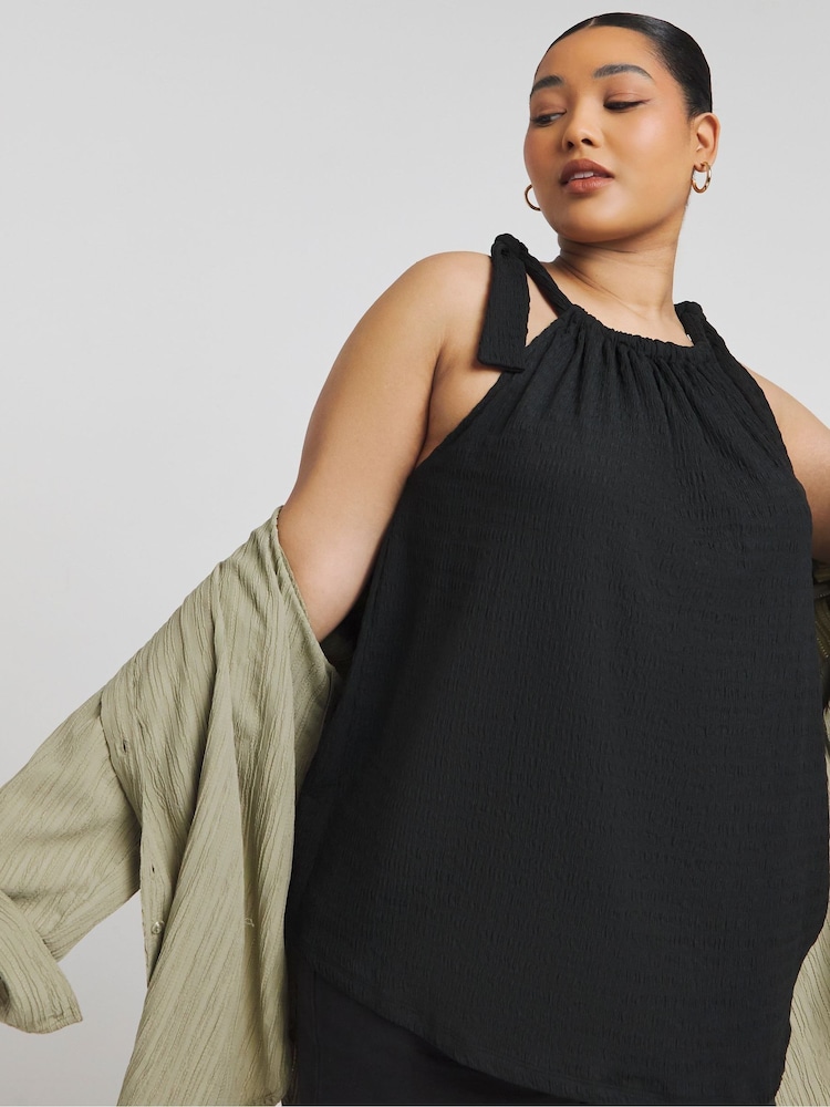 Simply Be Black Tie Shoulder Textured Top - Image 1 of 4 Simply Be Black Tie Shoulder Textured Top - Image 1 of 4