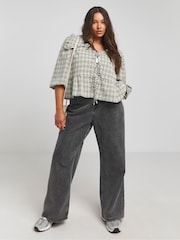 Simply Be Green Gingham Tie Front Collared Blouse - Image 3 of 4