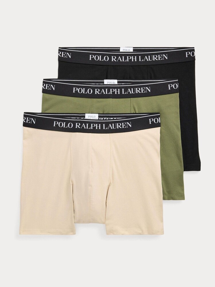 Черный/зеленый/бежевый простой - Polo Ralph Lauren Стрейчевый хлопок боксеры 3 упаковка - Изображение 1 из 6