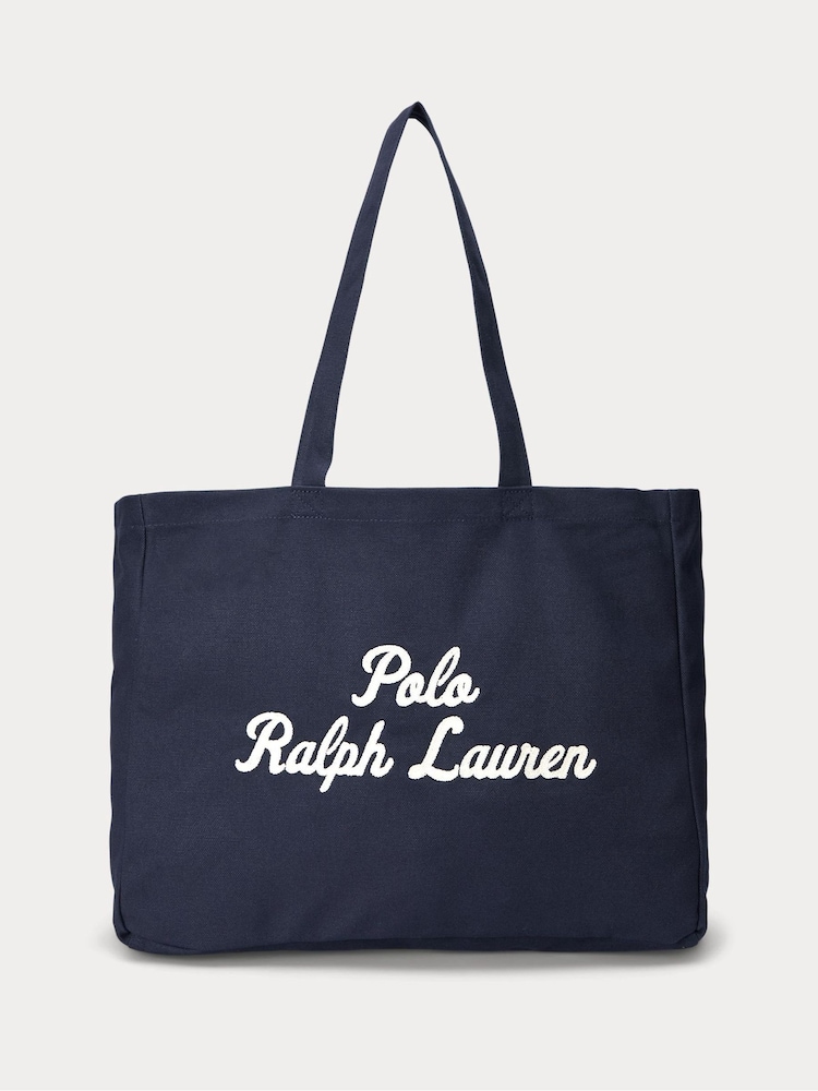 Polo Ralph Lauren Blue Embroidered Logo Canvas 100% Cotton Tote Bag - Image 1 of 7