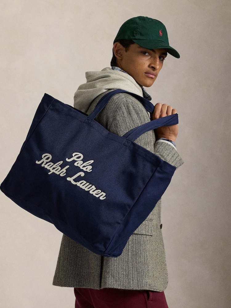 Polo Ralph Lauren Blue Embroidered Logo Canvas 100% Cotton Tote Bag - Image 2 of 7