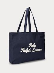 Polo Ralph Lauren Blue Embroidered Logo Canvas 100% Cotton Tote Bag - Image 4 of 7