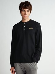 Niebieski - Polo Ralph Lauren Bluzka z waflową fakturą, zapinana na guziki, z długim rękawem - Obraz 1 z 5