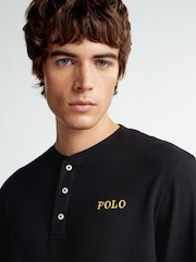 Niebieski - Polo Ralph Lauren Bluzka z waflową fakturą, zapinana na guziki, z długim rękawem - Obraz 3 z 5