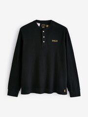Niebieski - Polo Ralph Lauren Bluzka z waflową fakturą, zapinana na guziki, z długim rękawem - Obraz 5 z 5