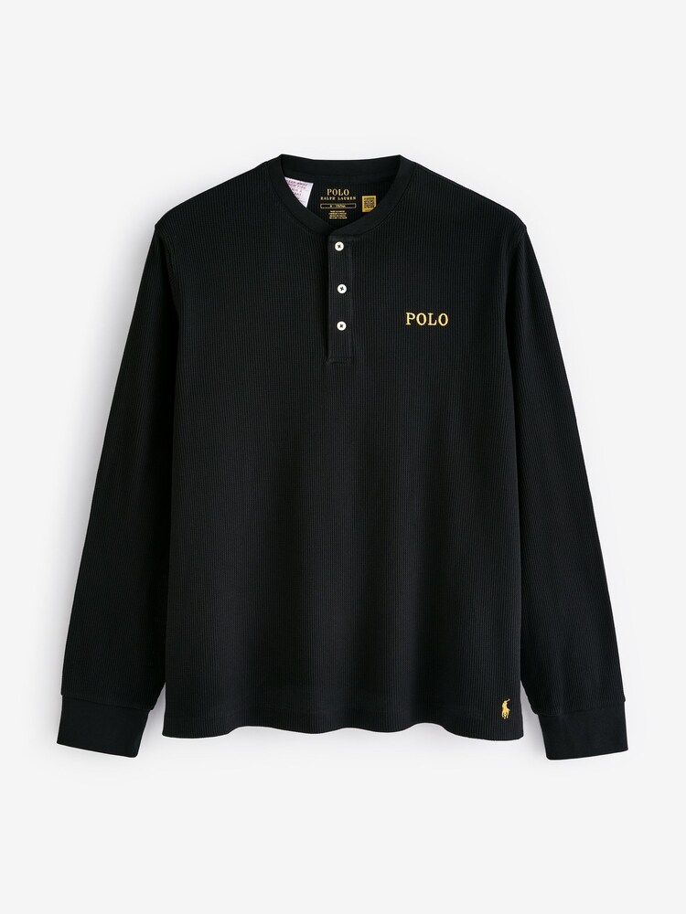Niebieski - Polo Ralph Lauren Bluzka z waflową fakturą, zapinana na guziki, z długim rękawem - Obraz 5 z 5