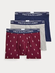 Темно-синий/серый/красный принт с пони - Polo Ralph Lauren Stretch Cotton Boxers 3 Pack - Image 1 of 6