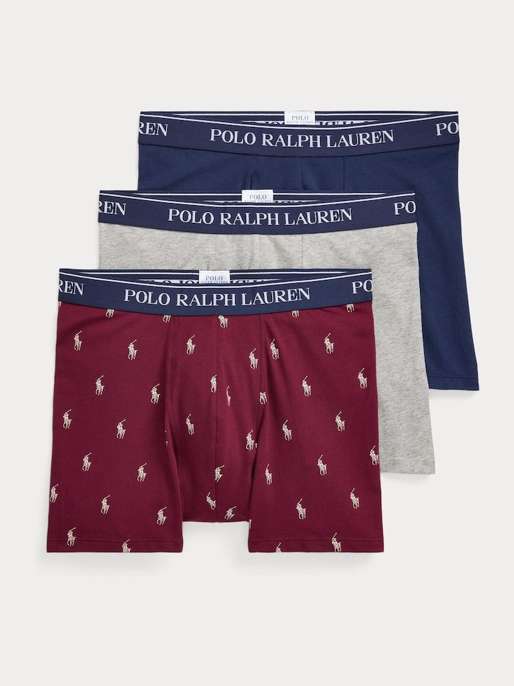 Темно-синий/серый/красный принт с пони - Polo Ralph Lauren Stretch Cotton Boxers 3 Pack - Image 1 of 6