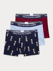Красный/светло-синий/темно-синий с принтом медведя - Polo Ralph Lauren Stretch Cotton Boxers 3 Pack - Image 1 of 6
