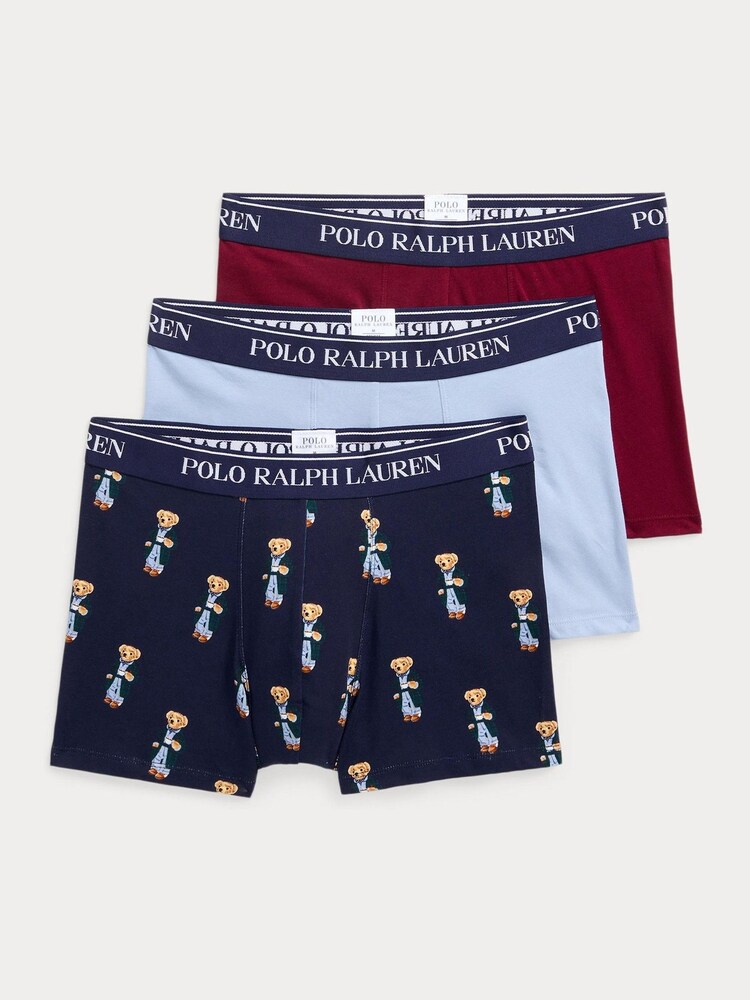 Красный/светло-синий/темно-синий с принтом медведя - Polo Ralph Lauren Stretch Cotton Boxers 3 Pack - Image 1 of 6