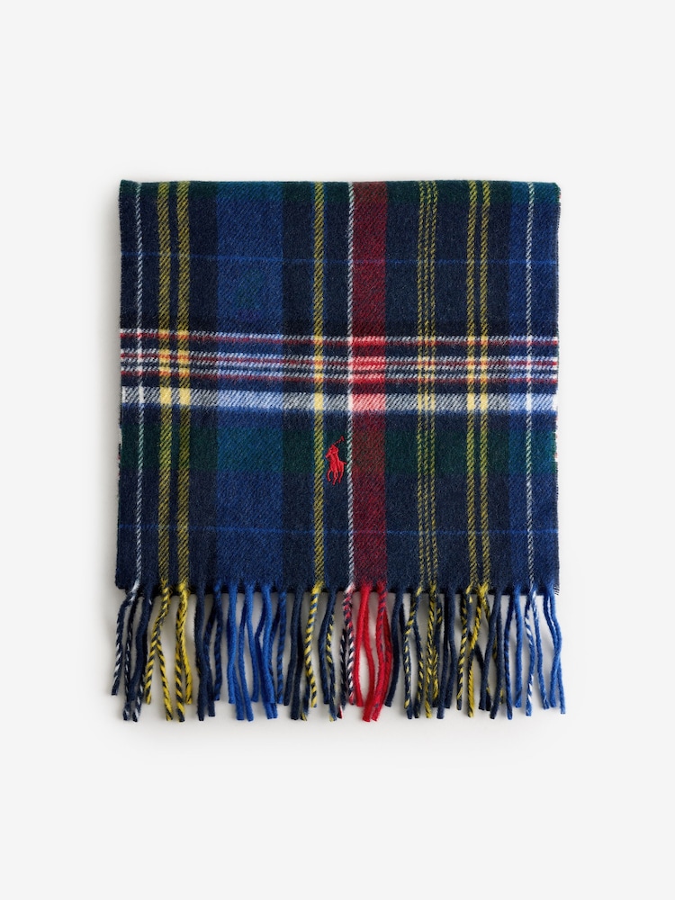 Polo Ralph Lauren Blue Wool Classic Plaid Scarf - Image 2 of 4 Polo Ralph Lauren Blue Wool Classic Plaid Scarf - Image 2 of 4