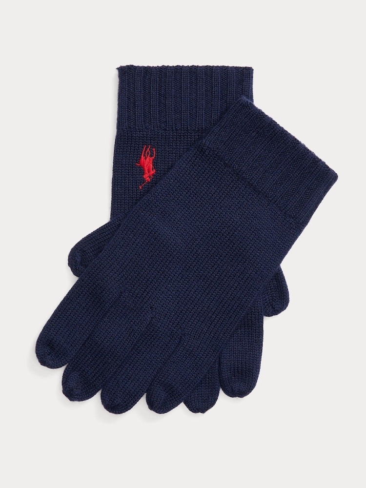 Темно-синий - Polo Ralph Lauren перчатки из шерсти пони Signature - Image 1 of 2