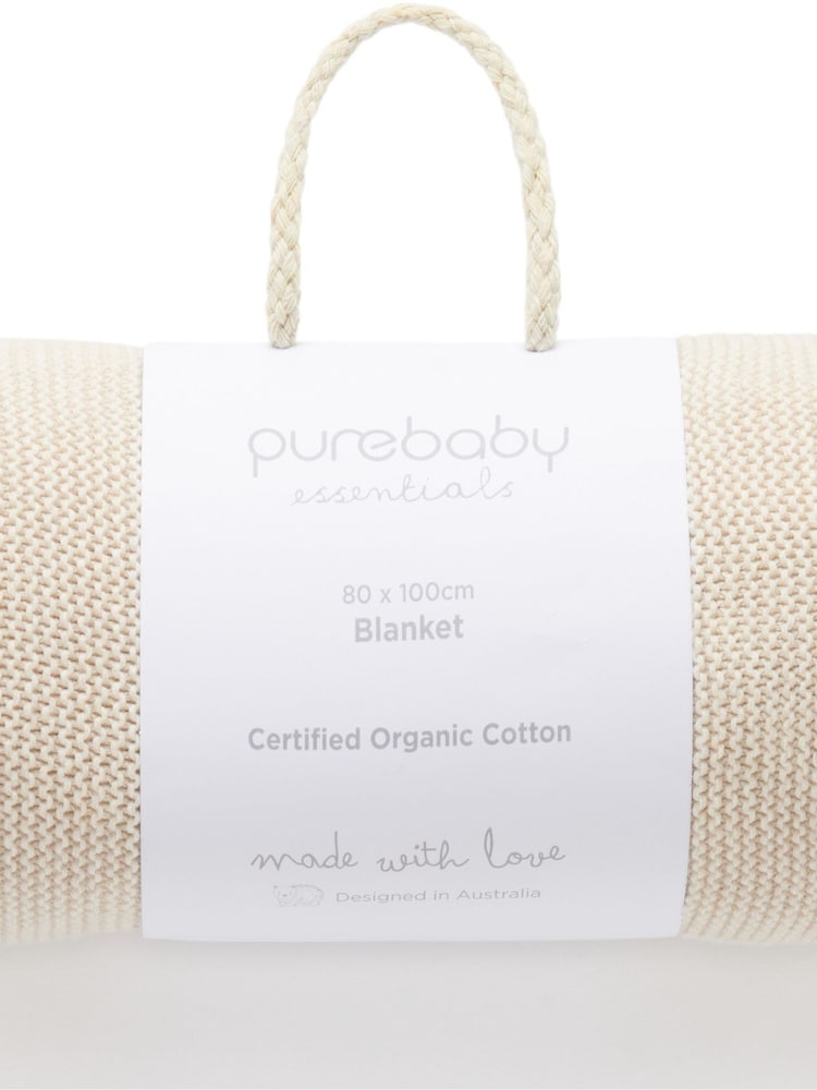 لون طبيعي - بطانية محبوكة بملمس بارز من القطن 100% من Purebaby - Image 6 of 6