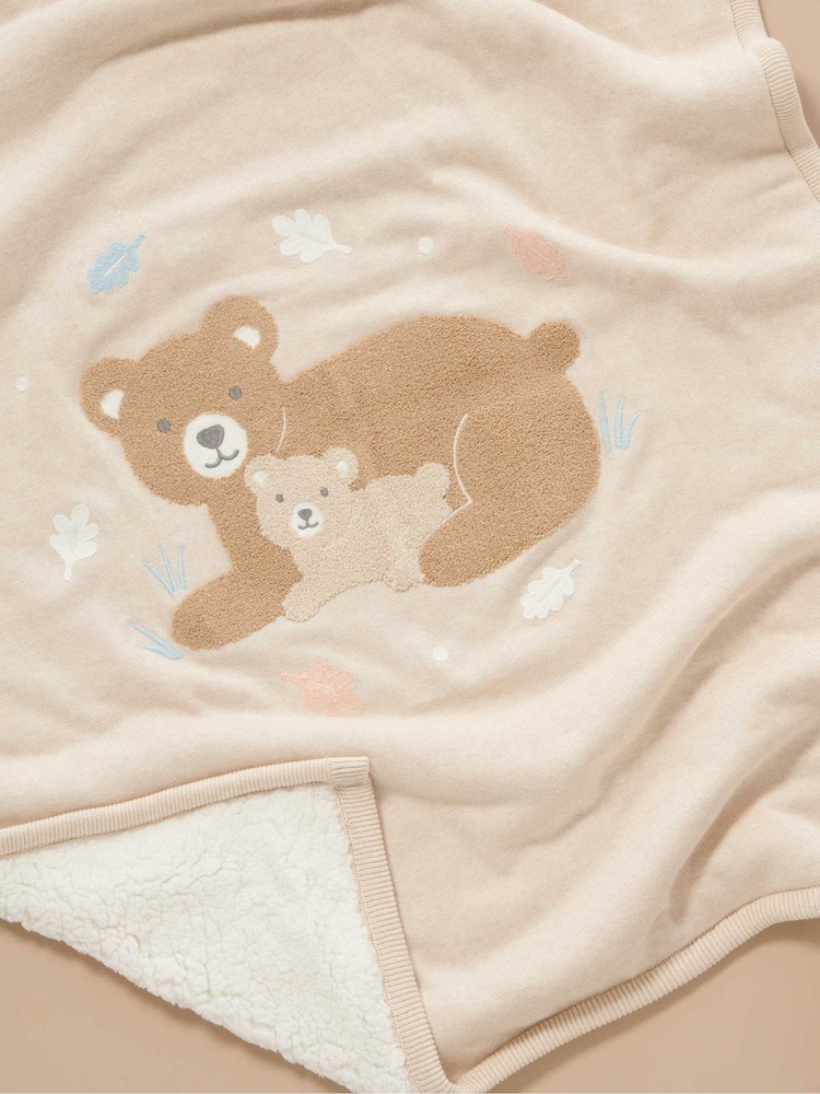 Purebaby Natural Embroidered Lined 100% Cotton Blanket - Image 1 of 3