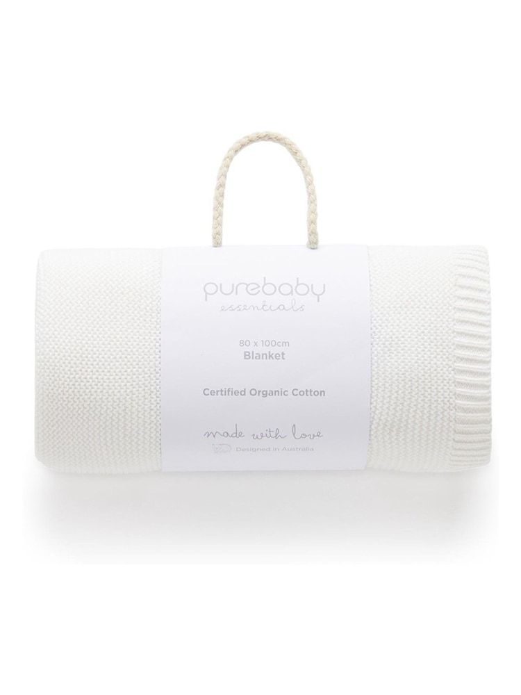 Purebaby White Textured Knit 100% Cotton Blanket - Image 1 of 3