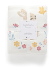 Purebaby Cream Embroidered Lined 100% Cotton Blanket - Image 4 of 5