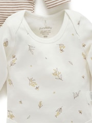 Purebaby Cream Long Sleeve Printed 100% Cotton Bodysuits 2 Pack - Image 4 of 4