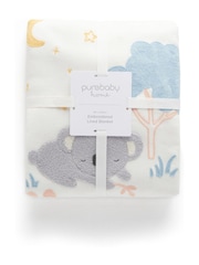 Purebaby Green Embroidered Lined 100% Cotton Blanket - Image 2 of 3