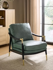 Distressed Faux Leather Green Flinton Wooden Accent Chair - Image 1 of 9