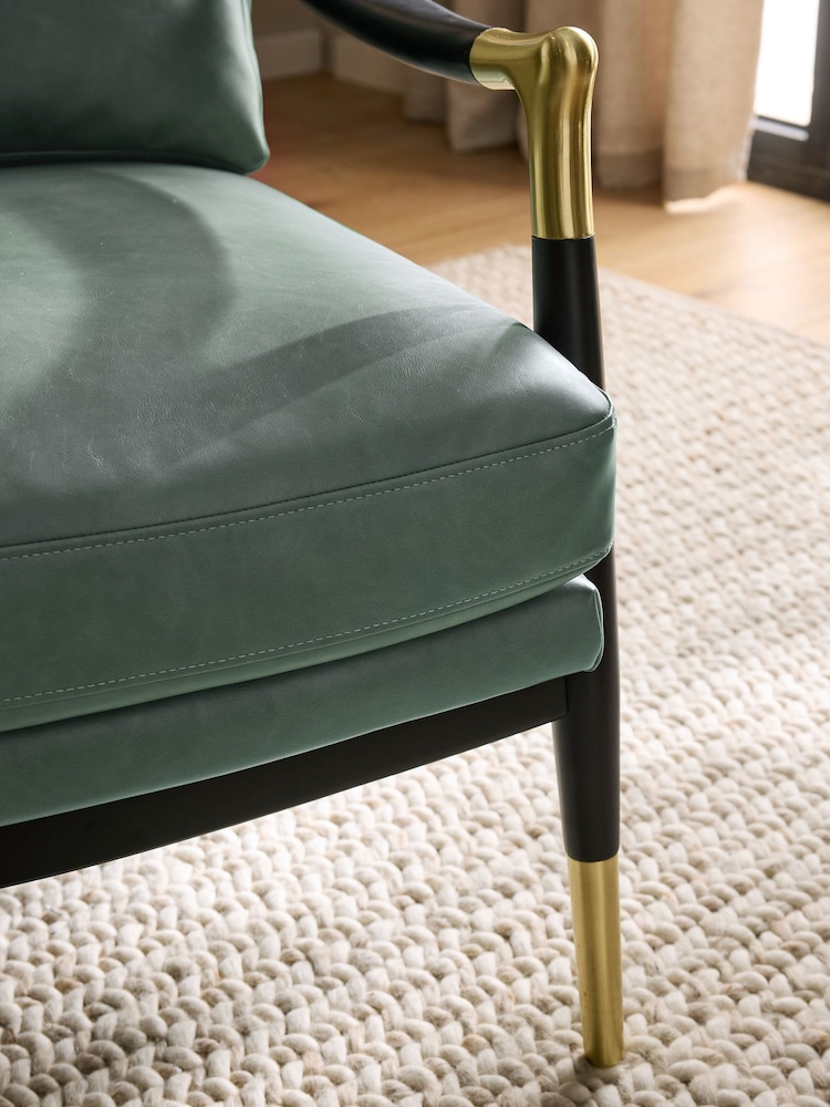 Distressed Faux Leather Green Flinton Wooden Accent Chair - Image 2 of 9