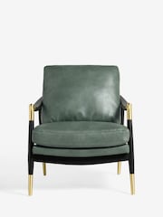 Distressed Faux Leather Green Flinton Wooden Accent Chair - Image 3 of 9